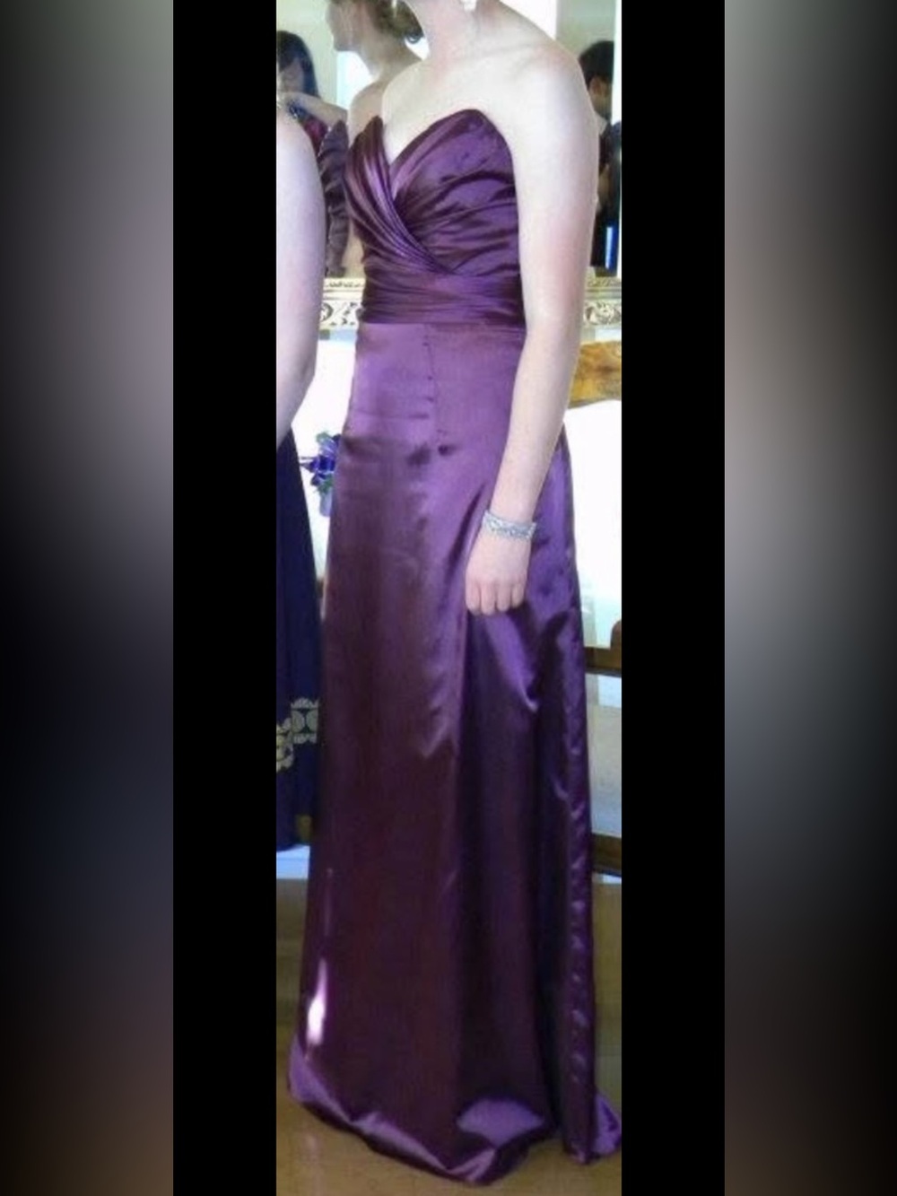 Demetrios Elegant Purple Satin Evening Gown - Women's Formal Dress